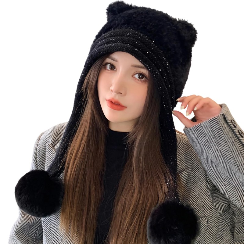 HUAMULAN Women's Sherpa Beanie Ski Snow Hat HUAMULAN Women's Winter Sherpa Beanie with Ear Flaps and Pom Poms