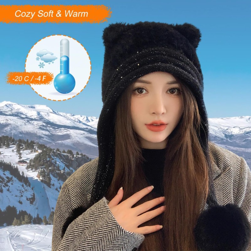 HUAMULAN Women's Sherpa Beanie Ski Snow Hat HUAMULAN Women's Winter Sherpa Beanie with Ear Flaps and Pom Poms