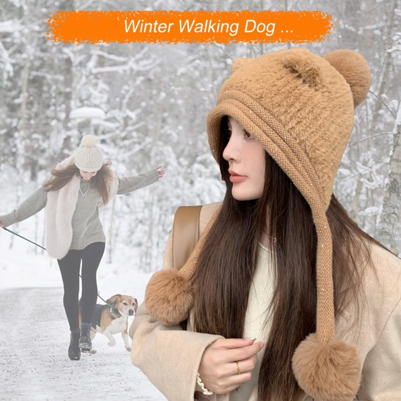 HUAMULAN Women's Winter Sherpa Beanie Ear Flap Hat HUAMULAN Women's Winter Sherpa Beanie with Ear Flaps and Pom Pom