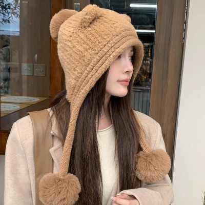 HUAMULAN Women's Winter Sherpa Beanie Ear Flap Hat HUAMULAN Women's Winter Sherpa Beanie with Ear Flaps and Pom Pom