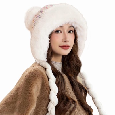 HUAMULAN Women’s White Sherpa Beanie – Ski Snow Hat HUAMULAN Women’s White Winter Sherpa Beanie with Ear Flaps and Pom Poms