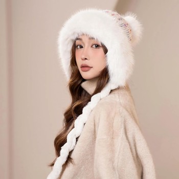 HUAMULAN Women’s White Winter Sherpa Beanie with Ear Flaps, Pom Poms, Ponytail Split – Ski Snow Hat HUAMULAN Women’s White Winter Sherpa Beanie with Ear Flaps, Pom Poms, Ponytail Split – Ski Snow Hat