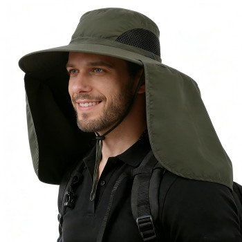 HUAMULAN UPF 50+ Sun Hat for Men Women Large Brim Neck Flap Quick Dry Hiking Fishing Safari Hat
