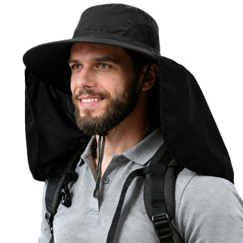 HUAMULAN UPF 50+ Sun Hat for Men Women Wide Brim Neck Flap Quick Dry Hiking Fishing Safari Hat