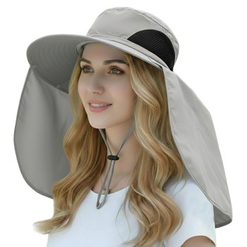 HUAMULAN UPF 50+ Sun Hat for Men Women Large Brim Neck Flap Quick Dry Hiking Fishing Safari Hat