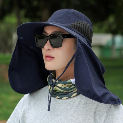 HUAMULAN UPF 50+ Large Brim Sun Hat with Neck Flap HUAMULAN UPF 50+ sun hat navy one size with neck flap for hiking fishing