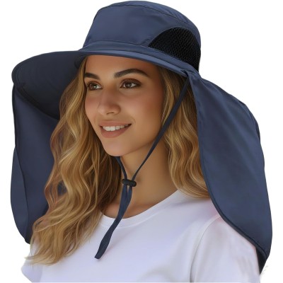 HUAMULAN UPF 50+ Large Brim Sun Hat with Neck Flap HUAMULAN UPF 50+ sun hat navy one size with neck flap for hiking fishing