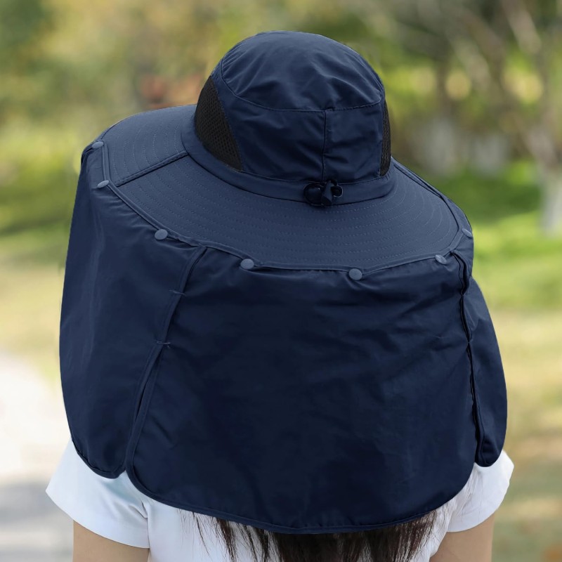 HUAMULAN UPF 50+ Large Brim Sun Hat with Neck Flap HUAMULAN UPF 50+ sun hat navy one size with neck flap for hiking fishing