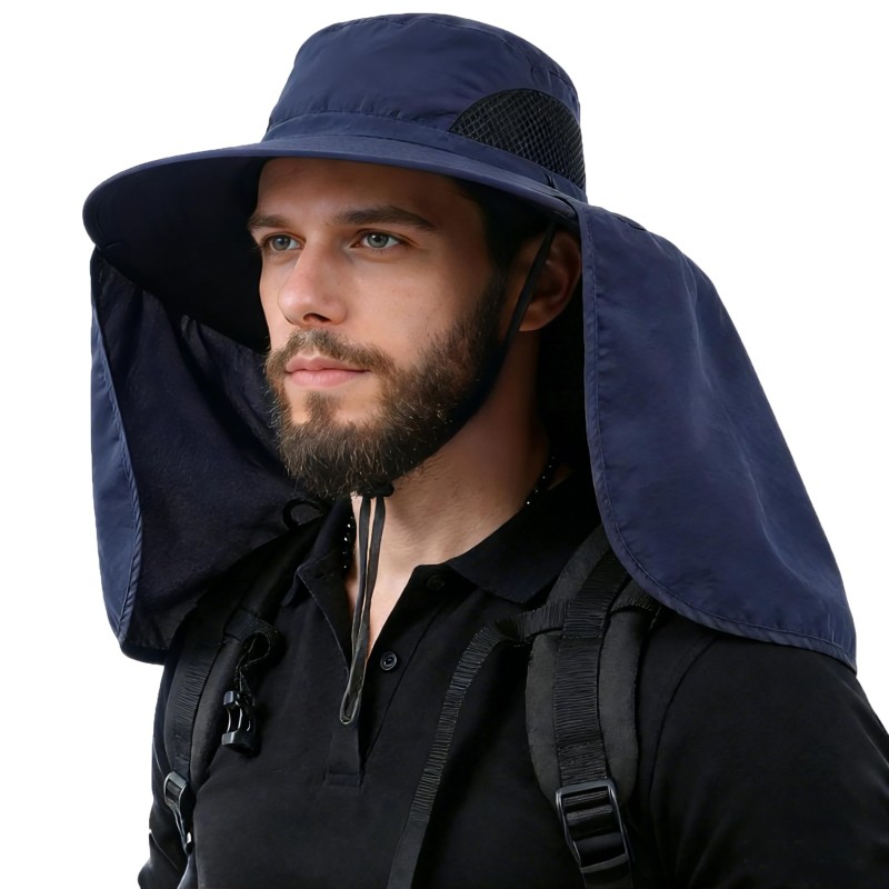 HUAMULAN UPF 50+ Large Brim Sun Hat with Neck Flap HUAMULAN UPF 50+ sun hat navy one size with neck flap for hiking fishing