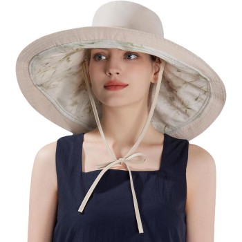Women's Beige Wide Brim Reversible Sun Hat Metal Wired Edge Packable UV Protection for Beach Fishing Women's Beige Wide Brim Reversible Sun Hat Metal Wired Edge Packable UV Protection for Beach Fishing