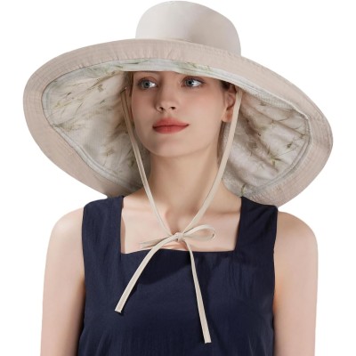 Women's Beige Reversible Wide Brim Sun Hat with Metal Wired Edge