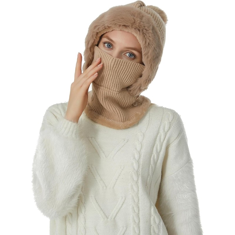 Women’s One-Piece Balaclava Fleece Beanie Hat Ski Gear Women’s One-Piece Fleece Balaclava Beanie Hat for Skiing in Winter
