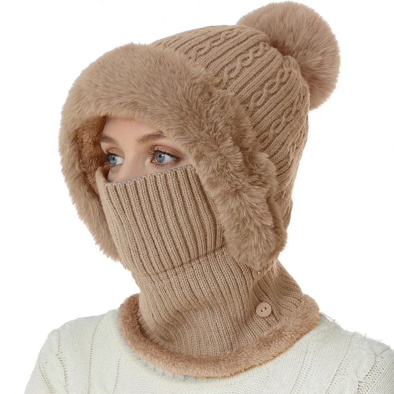 Women’s One-Piece Balaclava Fleece Beanie Hat Ski Gear Women’s One-Piece Fleece Balaclava Beanie Hat for Skiing in Winter