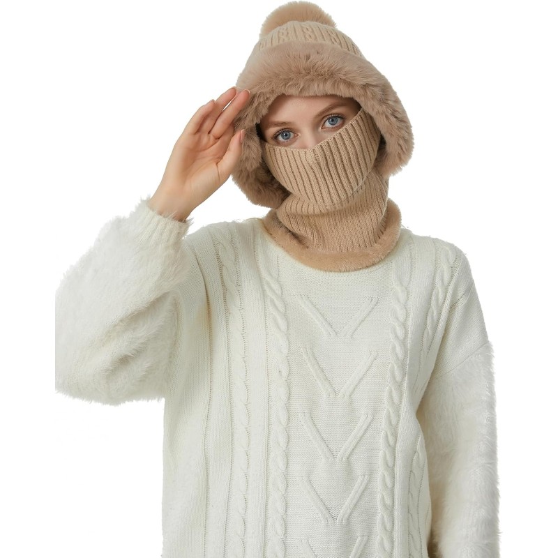 Women’s One-Piece Balaclava Fleece Beanie Hat Ski Gear Women’s One-Piece Fleece Balaclava Beanie Hat for Skiing in Winter