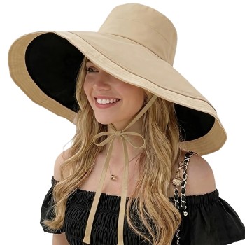 Women's Reversible Wide Brim Sun Hat – UV Protection, Foldable & Adjustable for Beach, Travel & Outdoor Adventures