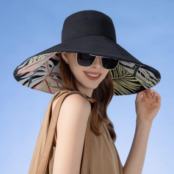 HUAMULAN Women's Summer Wide Brim Wired Edge Reversible Foldable UV Protection Beach Bucket Hat HUAMULAN Women's Summer Wide Brim Wired Edge Reversible Foldable UV Protection Beach Bucket Hat