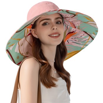 HUAMULAN Women's Reversible Wide Brim Sun Hat with Wired Edge, UV Protection & Chin Cord