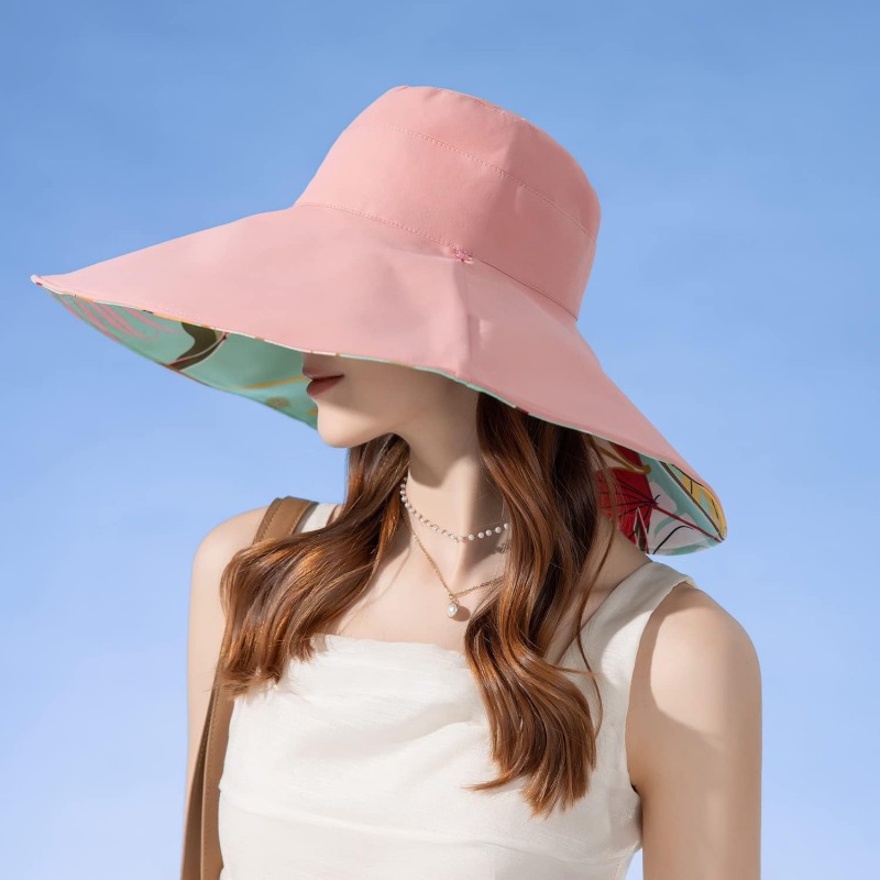 HUAMULAN Reversible Wide Brim Sun Hat - UV Protection HUAMULAN women's reversible wide brim sun hat with wired edge and chin cord