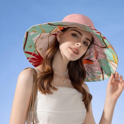 HUAMULAN Reversible Wide Brim Sun Hat - UV Protection HUAMULAN women's reversible wide brim sun hat with wired edge and chin cord