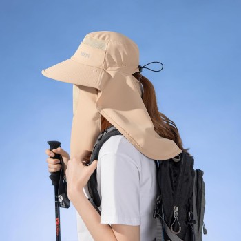 Women's Wide Brim Sun Hat: UPF 50+ UV Protection with Detachable Face Mask & Ponytail Opening