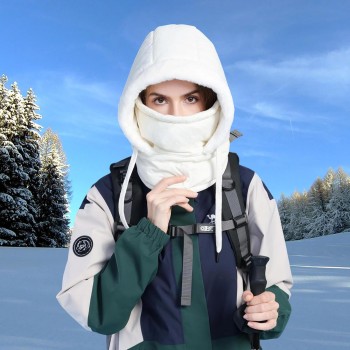 HUAMULAN Unisex Winter 3-in-1 Balaclava Cream White Waterproof Fleece Ski Hat Face Shield