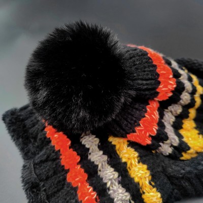 HUAMULAN 3-in-1 ski hat balaclava set black colorful stripe HUAMULAN women's winter fleece lined balaclava ski hat set black colorful stripe