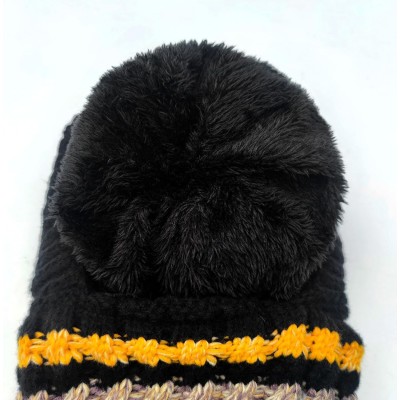 HUAMULAN 3-in-1 ski hat balaclava set black colorful stripe HUAMULAN women's winter fleece lined balaclava ski hat set black colorful stripe