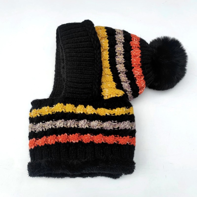 HUAMULAN 3-in-1 ski hat balaclava set black colorful stripe HUAMULAN women's winter fleece lined balaclava ski hat set black colorful stripe