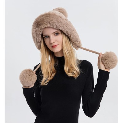 Khaki Women's Peruvian Ear Flap Beanie with 3 Pom Poms for Skiing