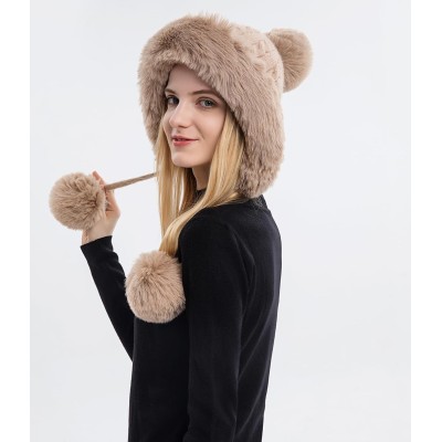 Khaki Women's Peruvian Ear Flap Beanie with 3 Pom Poms for Skiing