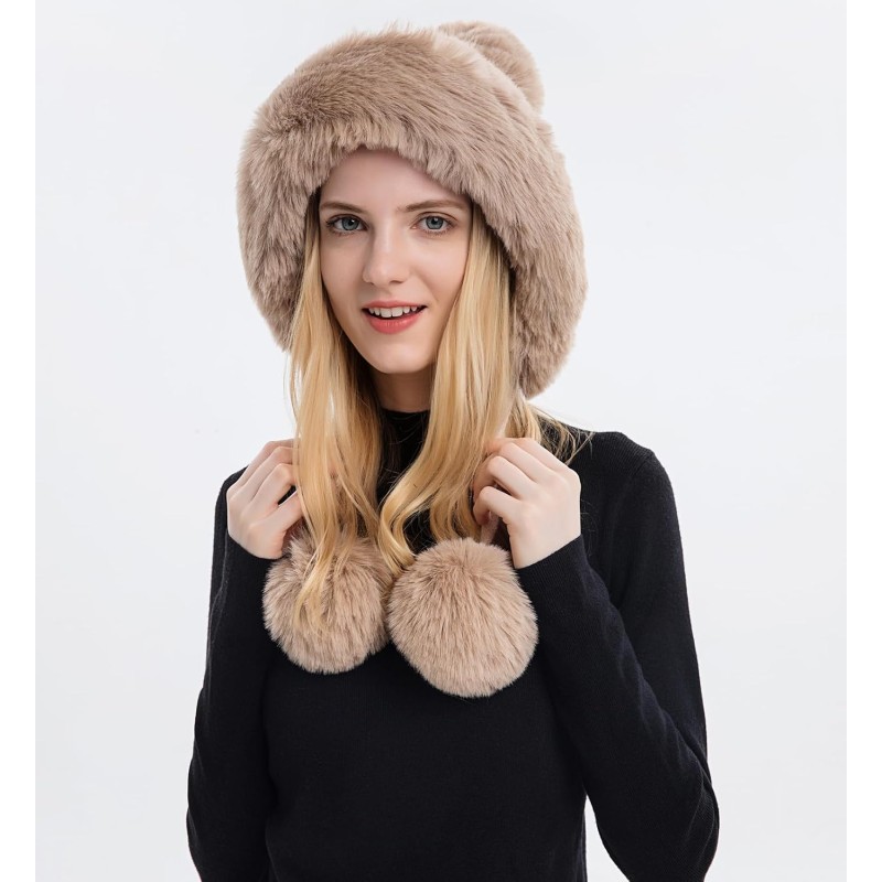 Khaki Women's Peruvian Ear Flap Beanie with 3 Pom Poms for Skiing