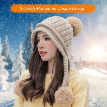 Women’s Peruvian Winter Beanie & Circle Scarf Set Pom Pom Fleece Lined Khaki Warm Fits Small-Medium Heads