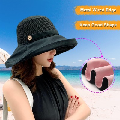 Women's wide brim sun hat with mesh crown, UV protection, shapable wired edge