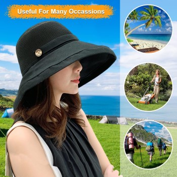 Women’s Wide Brim Sun Hat – Mesh Crown UV Protection, Shapable Wired Edge, Adjustable Summer Hat for Beach Fishing Hiking Travel