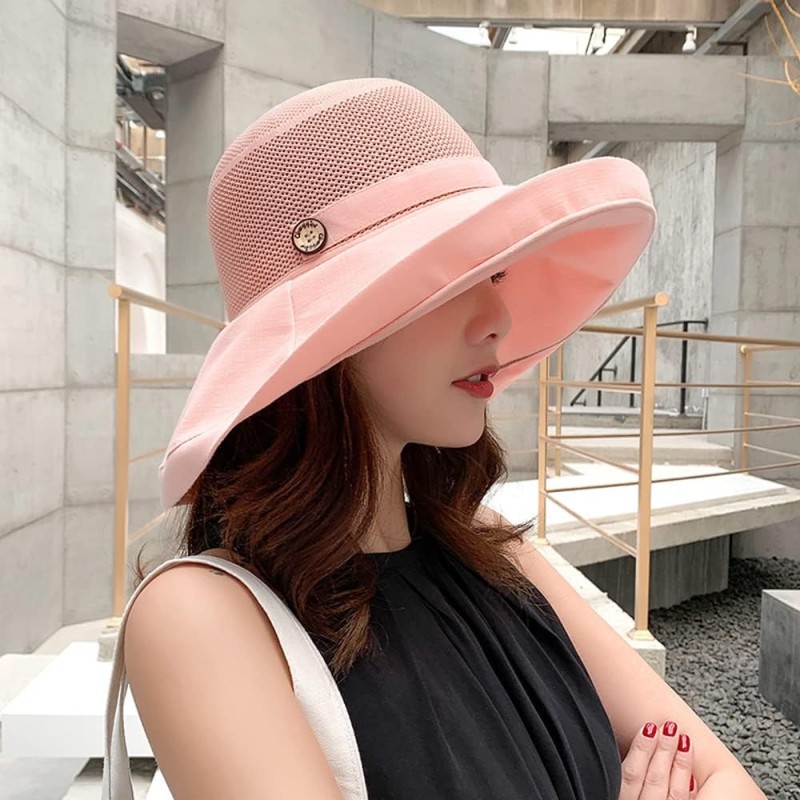 Women's wide brim sun hat with UV protection, mesh wired edge, and chin strap for beach and fishing