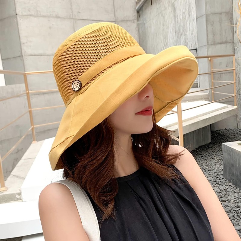 Women's wide brim sun hat with UV protection and chin strap for beach, hiking, fishing