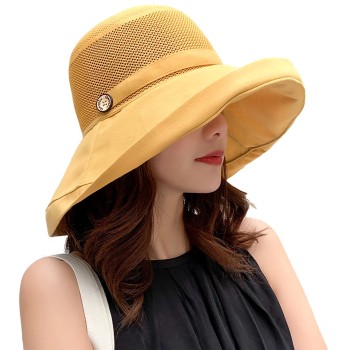 Women's Wide Brim Sun Hat UV Protection Breathable Mesh Adjustable Summer Beach Fishing Hiking Hat Chin Strap