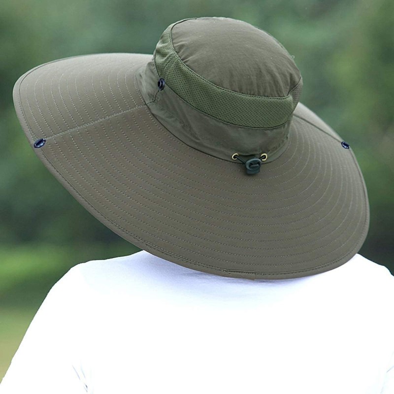 HUAMULAN 6 inch wide brim unisex army green bucket hat for outdoor activities