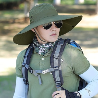 HUAMULAN 6 inch wide brim unisex army green bucket hat for outdoor activities