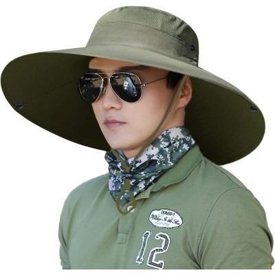 HUAMULAN 6 inch wide brim unisex army green bucket hat for outdoor activities