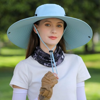 UPF 50+ Wide Brim Sun Hat for Men Women – Ventilated Mesh Fishing & Garden Hat, Adjustable