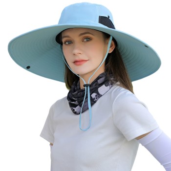 UPF 50+ Wide Brim Sun Hat for Men Women – Ventilated Mesh Fishing & Garden Hat, Adjustable