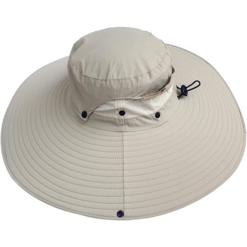 Unisex Wide Brim Ventilated Sun Protection Hat – Outdoor Hiking Beach Fishing Beige One Size