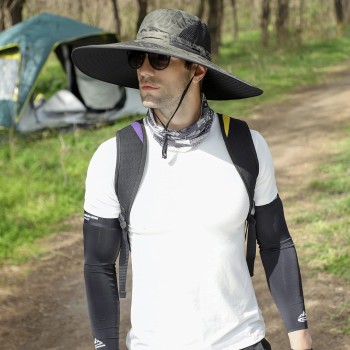 Unisex Wide Brim Sun Hat UV Protection Foldable Adjustable Summer Hat One Size for Fishing Hiking Beach Garden