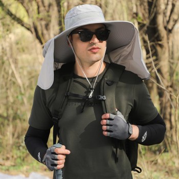 Unisex Large Brim Sun Hat with Neck Flap UPF 50+ Quick Dry Lightweight