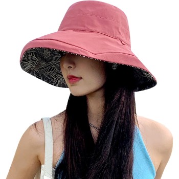 HUAMULAN Women's Wide Brim Reversible Beach Bucket Hat UV Protection Foldable Summer Sun Hat One Size