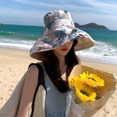Women's Reversible Wide Brim Sun Hat - UV Protection Women wearing reversible wide brim sun hat with wired edge for UV protection