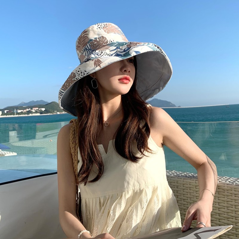 Blue Wide Brim Sun Hat with UV Protection HUAMULAN women's blue wide brim sun hat with wired edge and reversible design