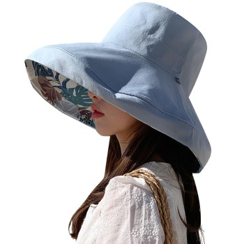 Women Wide Brim Reversible Sun Hat - Wired Edge, UV Protection, Foldable
