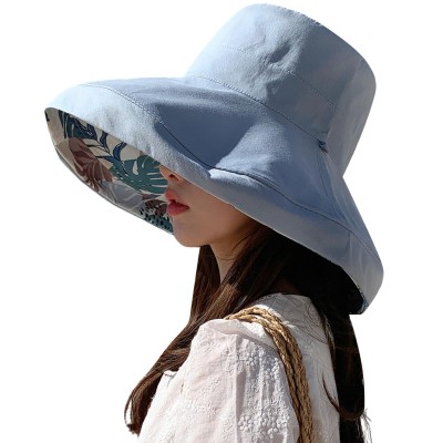 Blue Wide Brim Sun Hat with UV Protection HUAMULAN women's blue wide brim sun hat with wired edge and reversible design